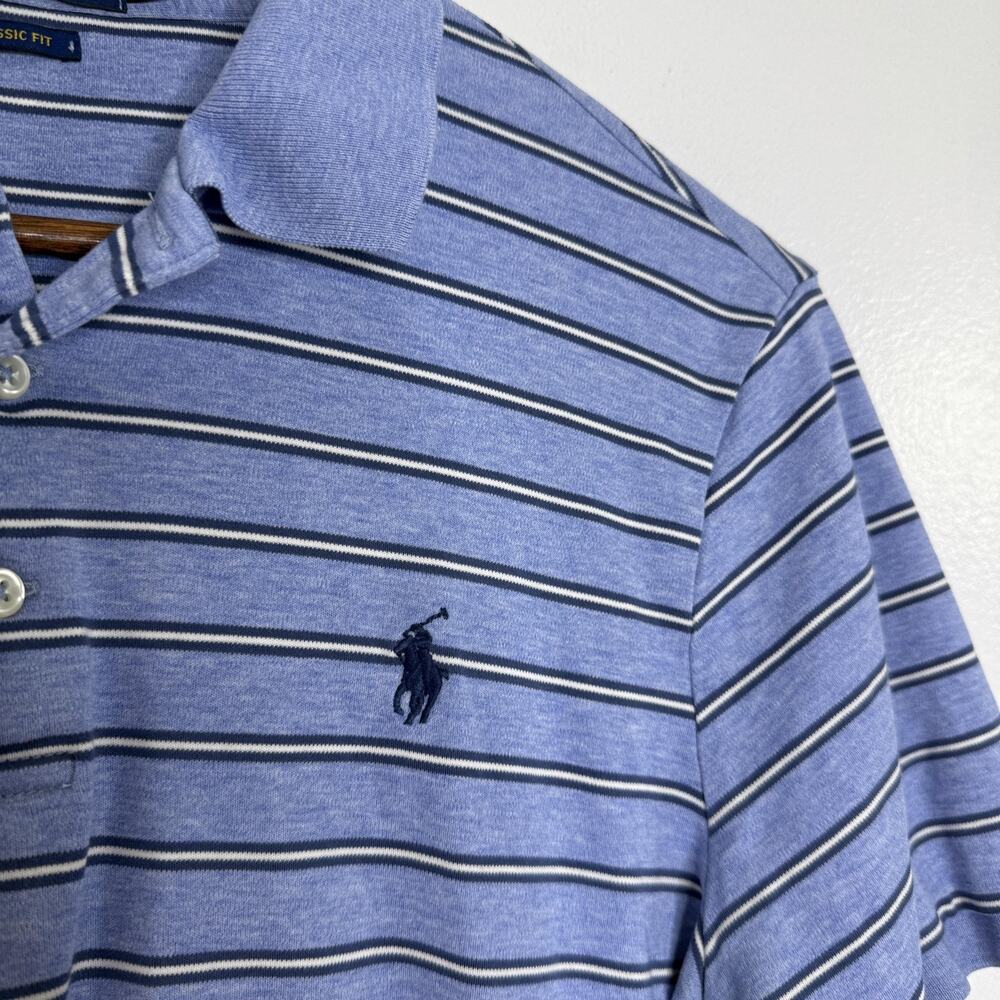 Ralph Lauren Blue Striped Polo Shirt Mens Medium Classic Fit Cotton Casual